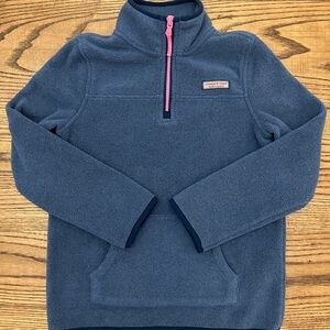 Vineyard Vines Kids Medium (10-12) Deep Bay Heather Fleece Glow 1/2 Zip Pullover